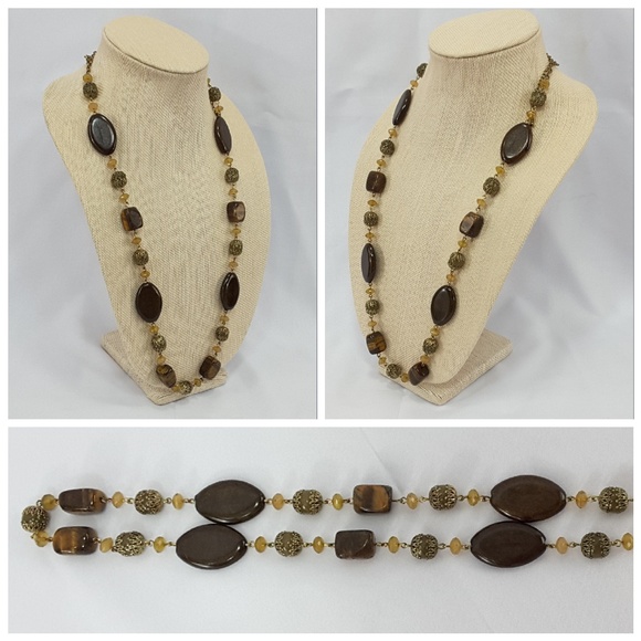 Goldtone Multi Dimensional Beaded Long Strand Neck - Picture 3 of 8